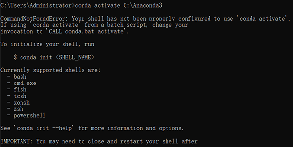 conda activate激活环境时报错