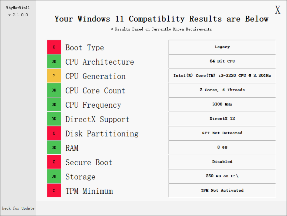 WhyNotWin11(Win11硬件配置检测工具)下