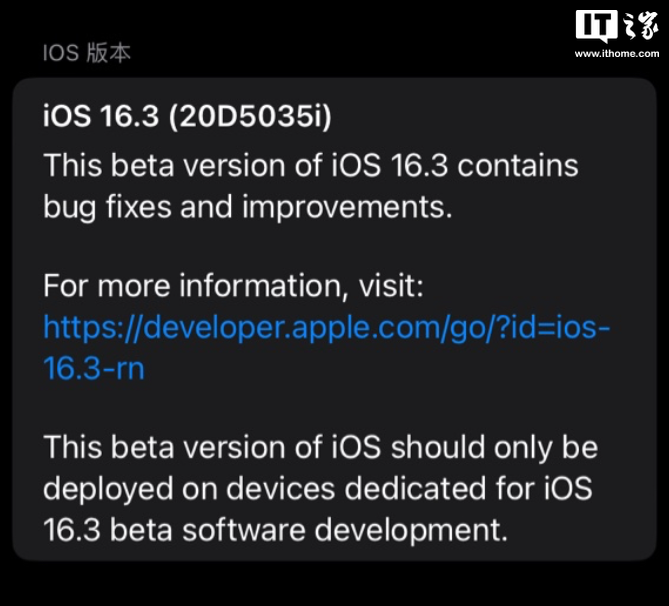 苹果 iOS / iPadOS 16.3 开发者预览版